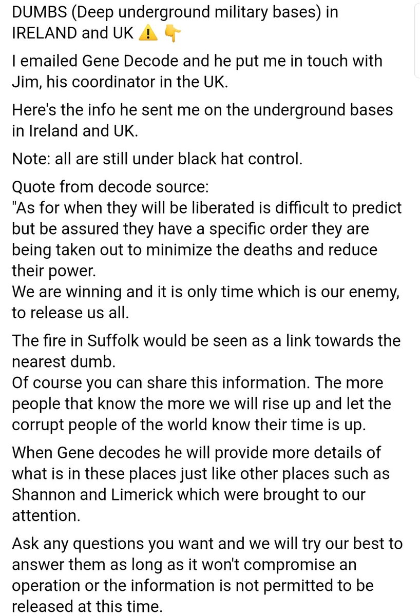 Apparently there's underground military bases in Mayo and Shannon, and Station island is an area of "High Level Demonics" and Satanic ritual abuse, which is par for the course for a 9th circle sacrifice area.These will be "activated" in the run up to the US election of course.
