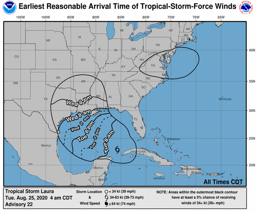 Tropical Storm Laura is Now Hurricane as it continues to gain Strength in the Gulf of Mexico.

Laura is Expected to Make Landfall between the Louisiana and Texas Coast Lines and will continue moving north throughout the State.