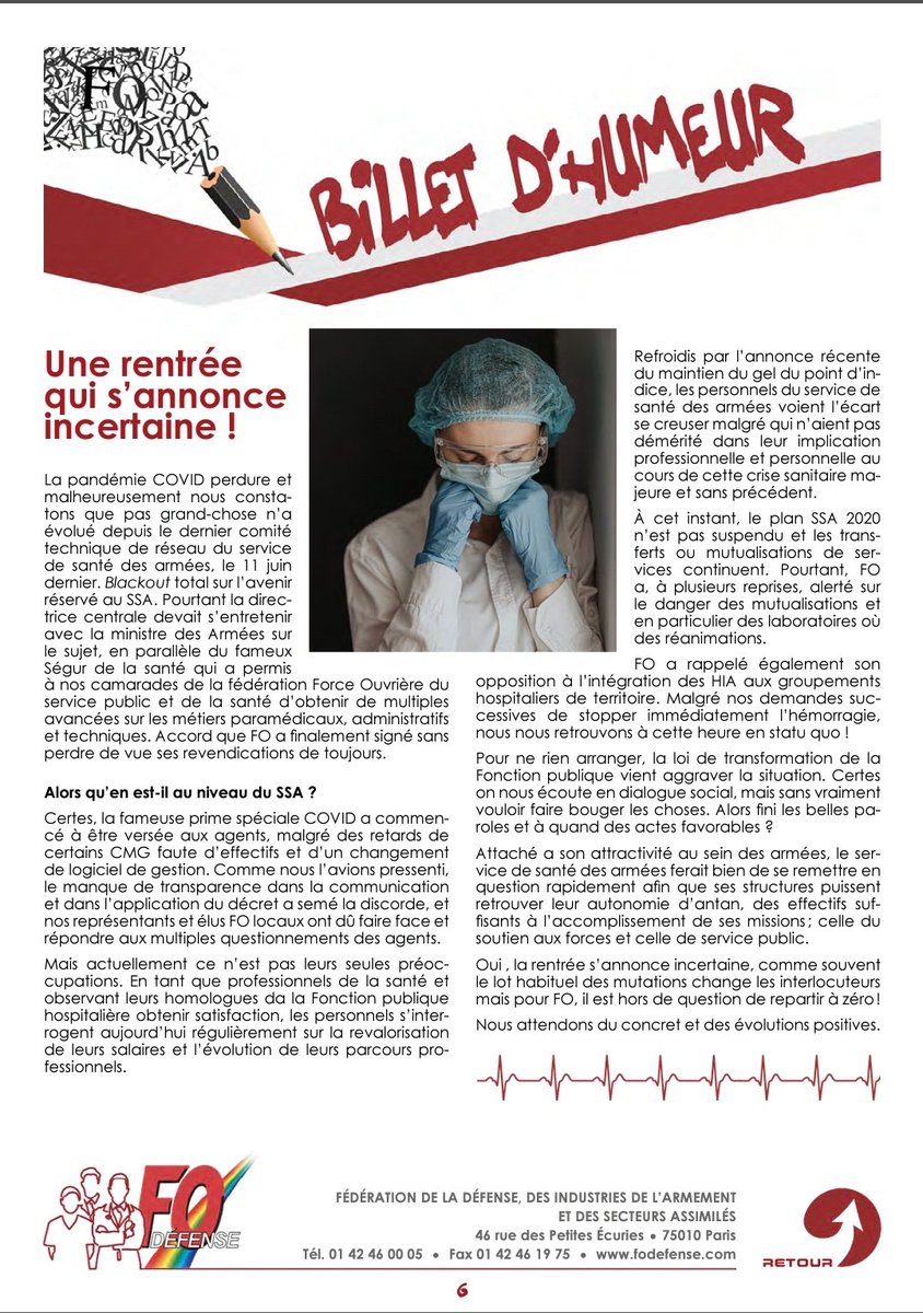 FOHIACT's tweet photo. 🔴🆕️ℹ⚕ Veuillez trouver le  FO garder la santé N° 4 🔴✊ #FORCEOUVRIÈRE #FODEFENSE #FOSNPTP 2/2 https://t.co/g69RSY83Aw