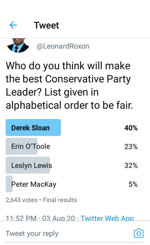 BT5Rofficial's tweet photo. Yes people, these polls just show how @DerekSloanCPC dropped off on the first ballot, and how Erin O'Toole won... Right?? #cdnpoli #canpoli #canada #cpcldr https://t.co/F2Prsuy5tO