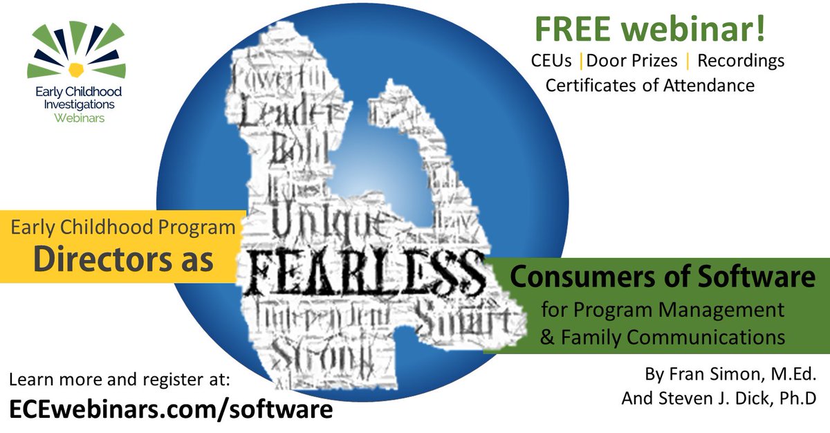ECEWebinars's tweet photo. #Earlyed Directors as Fearless Consumers of Program Management Software, by Fran Simon, M.Ed. & Steven J. Dick, Ph.D., sponsored by @ExchangePress -https://t.co/YeqP2f4KsB #earlychildhoodeducation #ece #earlychildhood #ecetech #childcare #preschool #ECEleadership #ECEleaders https://t.co/oi7sAGJg5R