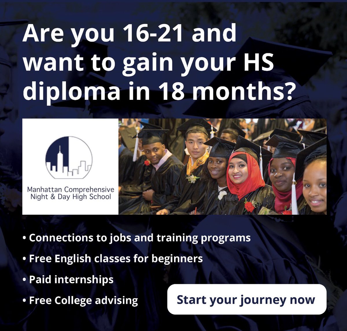 cydnewyork's tweet photo. Find out if Manhattan Comprehensive Night &amp; Day High School is right for you! CYD supports MC students with college counseling and career opportunities. To learn more go to https://t.co/qvgxfnzqr0 #enrollMCNDHS https://t.co/r9nUC2SPID