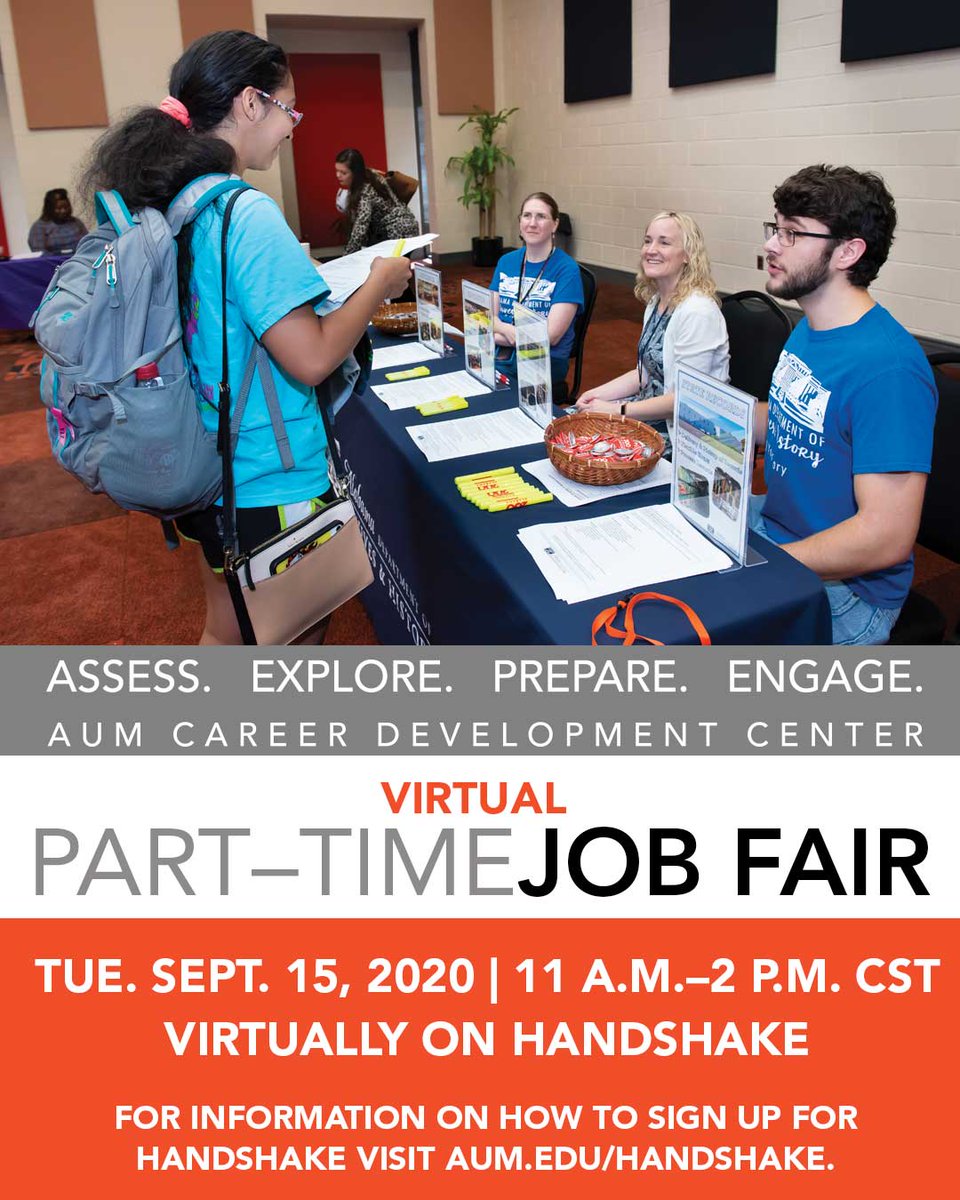 Students: Get ready for the virtual part-time job fair hosted by <a href="/AUM_Career_Dev/">AUM Career Development Center</a>. And don't forget to explore the <a href="/handshake/">Handshake</a> app to help you in your job search process.

aum.edu/careers?action

#WarhawkNation #MyAUM #HireAWarhawk #jobs #college #montgomeryalabama #handshake