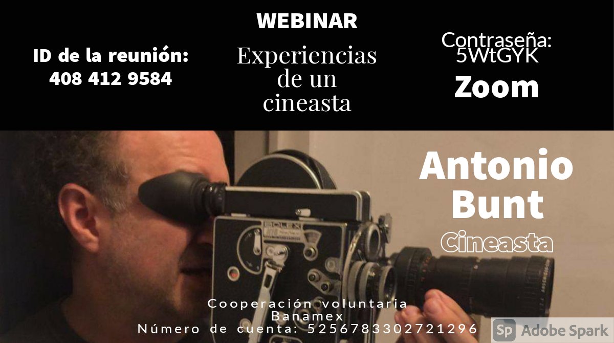 AugustoProcoro's tweet image. Los invito el próximo domingo a las 11:00  am a nuestro nuevo webinar. Contaremos con la presencia de Antonio Bunt, con quien charlaremos sobre las experiencias que vive un cineasta durante su trayectoria profesional.

¡Los esperamos!