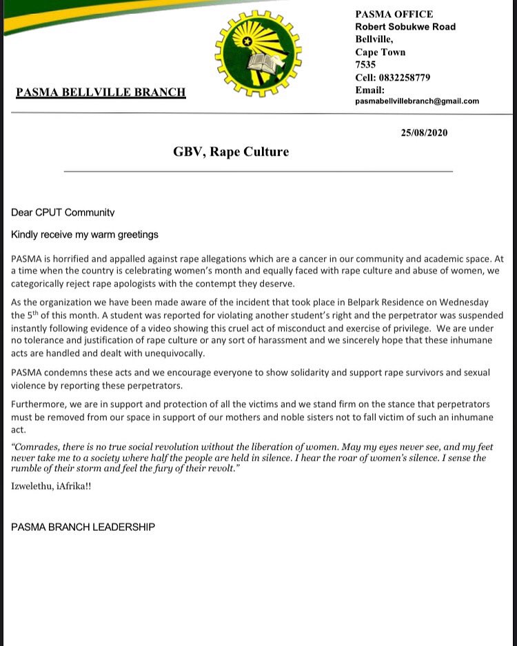 STATEMENT ON GBV AND RAPE CULTURE