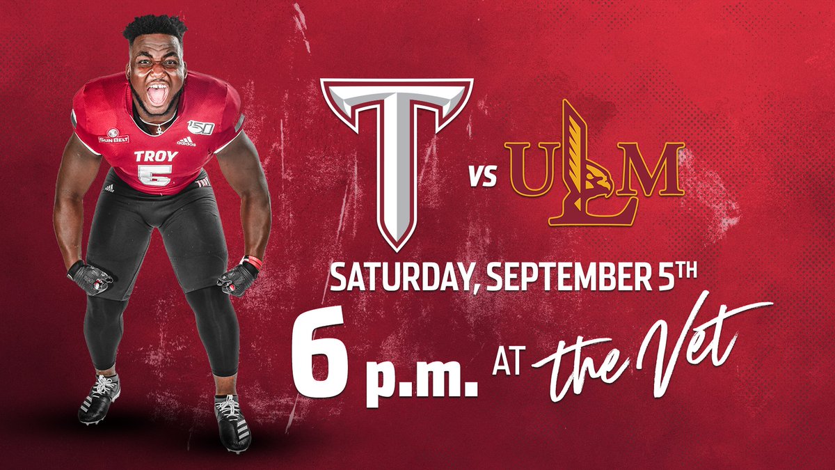 TroyTrojansFB's tweet photo. ⚠️𝗚𝗔𝗠𝗘 𝗧𝗜𝗠𝗘⚠️

Troy
ULM
6 p.m.
Sept. 5
The Vet
‼️‼️‼️‼️

#DTW | #OneTROY ⚔️🏈 https://t.co/2wdCoNjBf3