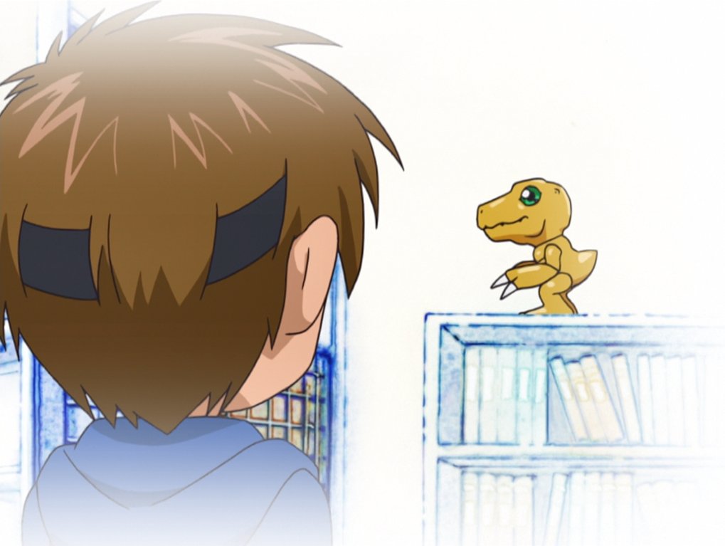 The most clear evidence would be Takato having a Agumon toy in his room. Other evidence could include Takato using goggles, making more references to Digimon that appeared in the TV Show and so on.