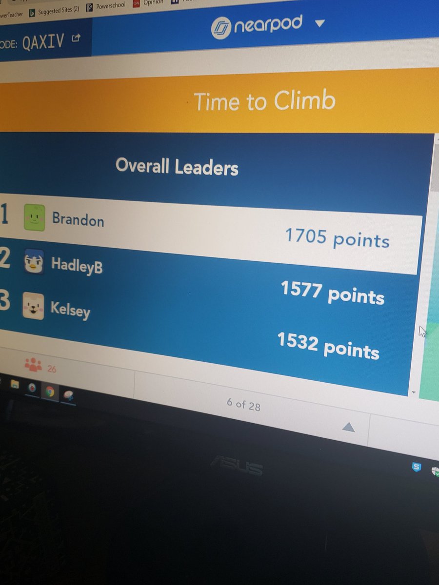 Rockingin307's tweet photo. Im loving screenshare to connect hybrid learners. Our virtual students are rocking it! Thanks @nearpod your Time to Climb feature makes a perfect exit slip activity for math notes/lessons. #teachersaretrying #mathisgreat https://t.co/YeLvS788cr