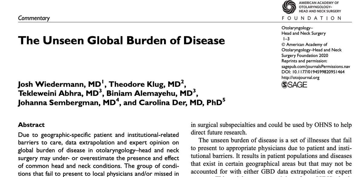 New publication‼️

Our understanding of the global OHNS disease burden depends on modeling and incomplete data sources. <a href="/globalohns/">Global OHNS Initiative</a> members argue that an "unseen burden of disease" exists and offer ways to improve BOD estimates for OHNS conditions. 🌏

journals.sagepub.com/doi/full/10.11…