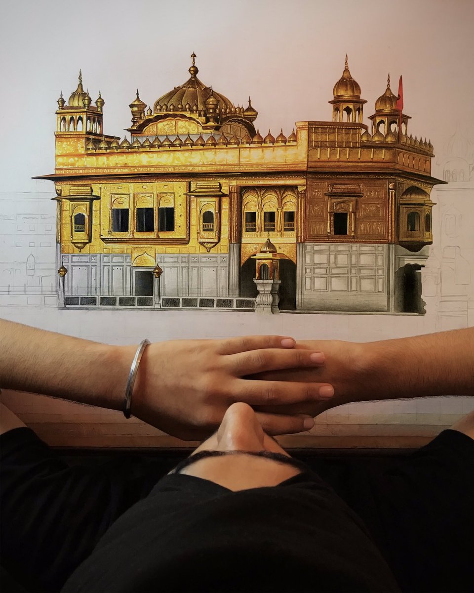 Finally most of the golden part is done,It was really challenging to make all the golden area because it’s made with mixing almost all the shades of yellow to brown colour. I’ll complete it soon😄 #sikh #waheguru #darbarsahib #sikhart 
#Sikhism #Sikhs