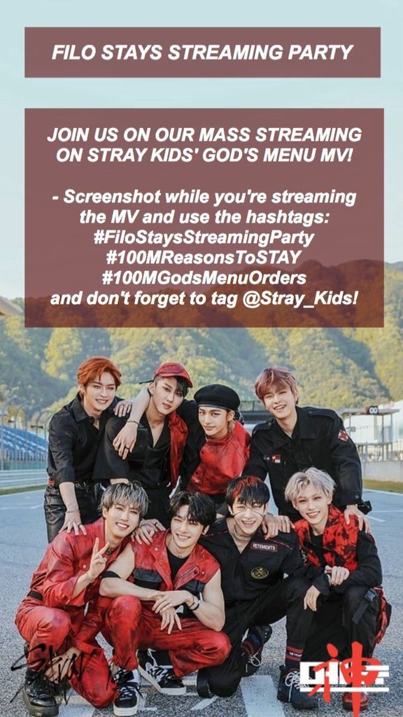 [11:05] #StrayKids  @Stray_Kids  #FiloStaysStreamingParty  #100MReasonsToSTAY #100GodsMenuOrders