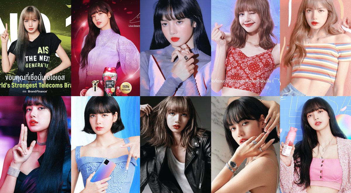 Lisa is the first and only member of bp to have 10 individual advertising contracts with brands from 6 countries: Italy - Bvlgari France - CelineChina - Downy, Zhenguoli, Brawlstars & Vivo S7Thailand - AIS & Ragnarok MPhilippines - PenshoppeKorea - Moonshot