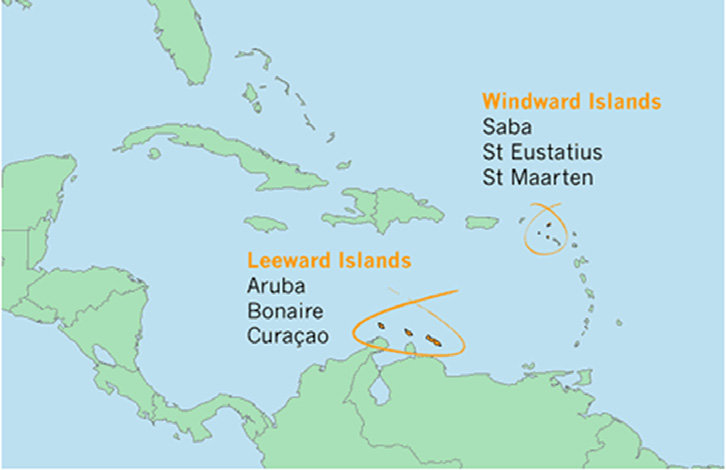Curaçao, comme Aruba, Bonaire, Sint Maarten (Saint-Martin), Sint Eustatius (Saint-Eustache) et Saba, est un territoire qui appartient au royaume des Pays-Bas Cet ensemble d’îles des Caraïbes était autrefois réuni sous l'appellation des Antilles néerlandaises.