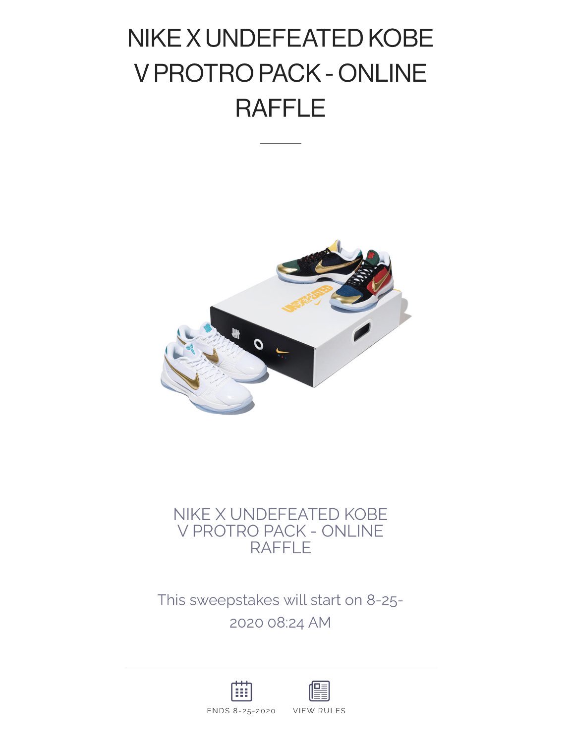 undefeated kobe raffle