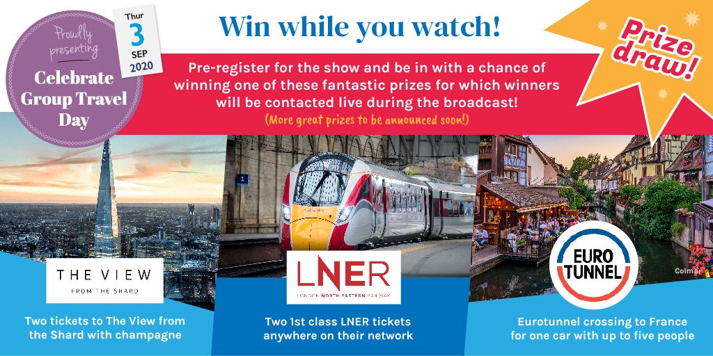 Join us on 3rd September for #CelebrateGroupTravelDay as we celebrate the world of group travel.

You could be in with a chance to #win prizes from The Shard, LNER, Eurotunnel, Hotel Chocolat and more. Pre-register today to be in with a chance of winning! bit.ly/3l5ajBF