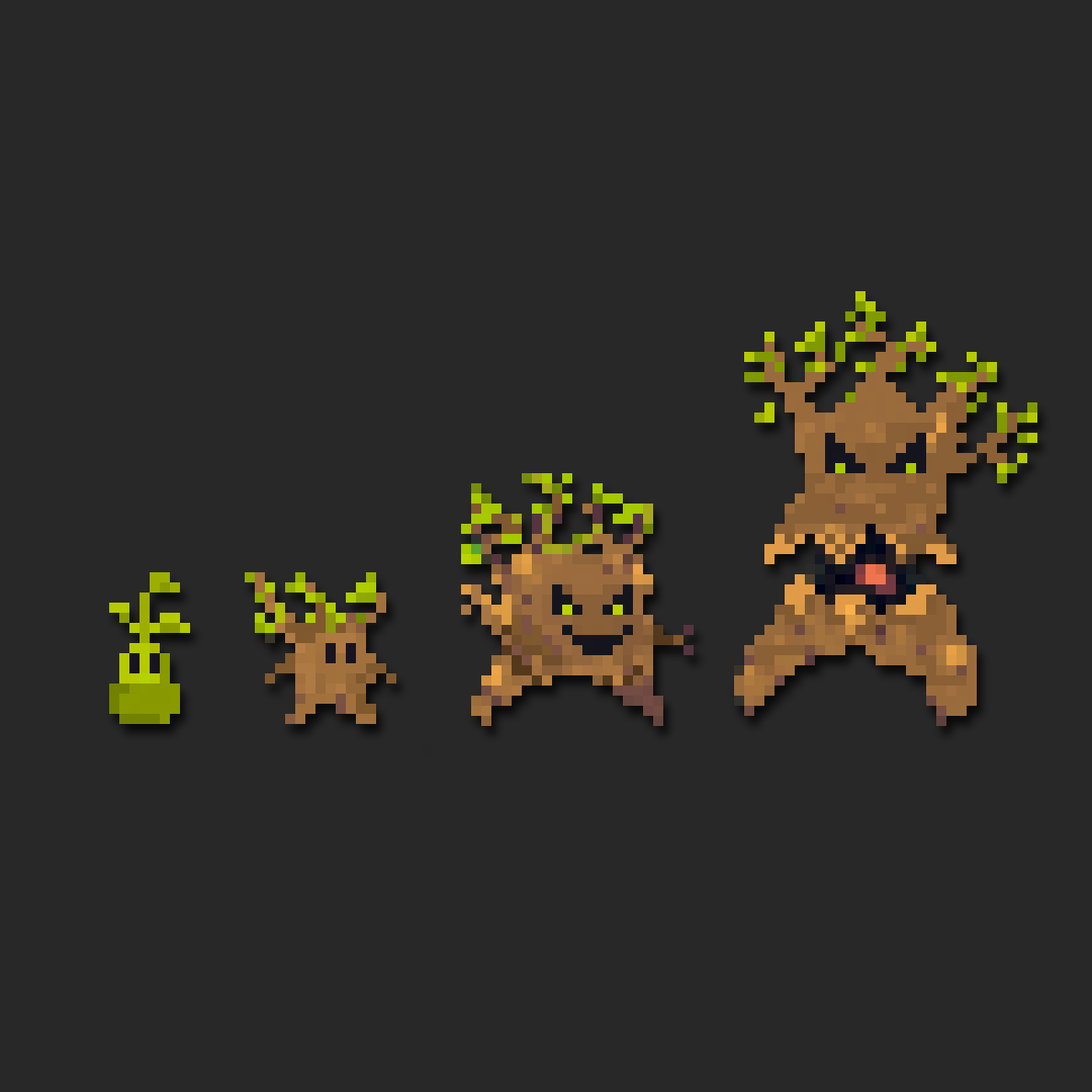 redonegame's tweet photo. WE CONTINUE TO EVOLVE!!🌱🌿🌳
In our project we propose that many of the creature evolve as the player does too

#pixelart #pixelartist #pixel #pixelartsociety #pixeljoint #gamedesing #indierpg #indiedev #juegosindie #2dgame https://t.co/9OY2xF2skU
