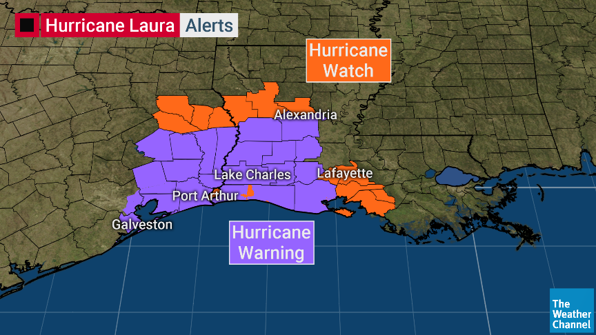 weatherchannel's tweet photo. #Laura is expected to be a MAJOR hurricane when it makes landfall late Wednesday into early Thursday. Hurricane and tropical storm watches and warnings are up for parts of Louisiana and Texas. https://t.co/xP732q6sAt