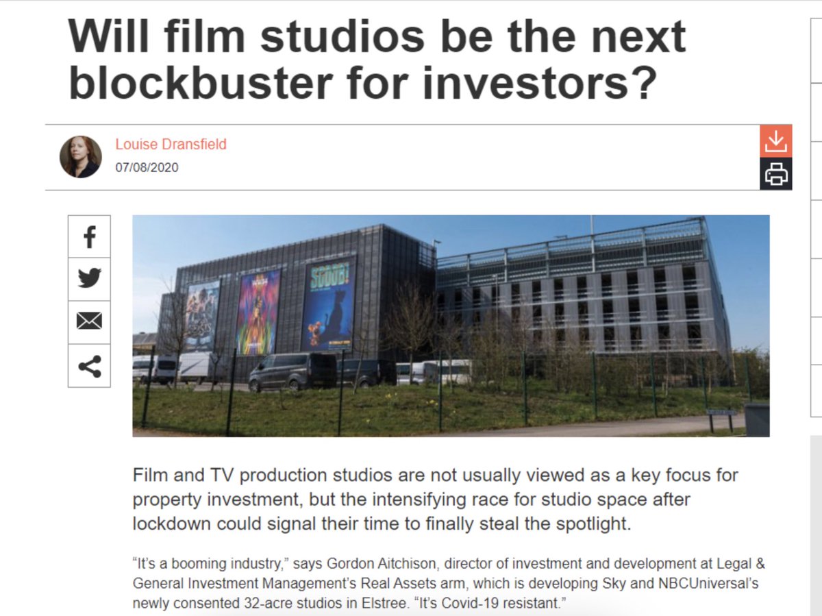 PiersRead's tweet photo. Great talking to @DransfieldL for piece in @EstatesGazette who asked question: WILL FILM STUDIOS BE THE NEXT BLOCKBUSTER FOR INVESTORS? The answer is we are seeing the birth of a new, asset class in real estate on a global scale. That is largely future proofed. Watch this space! https://t.co/ue9Mx2TAnF