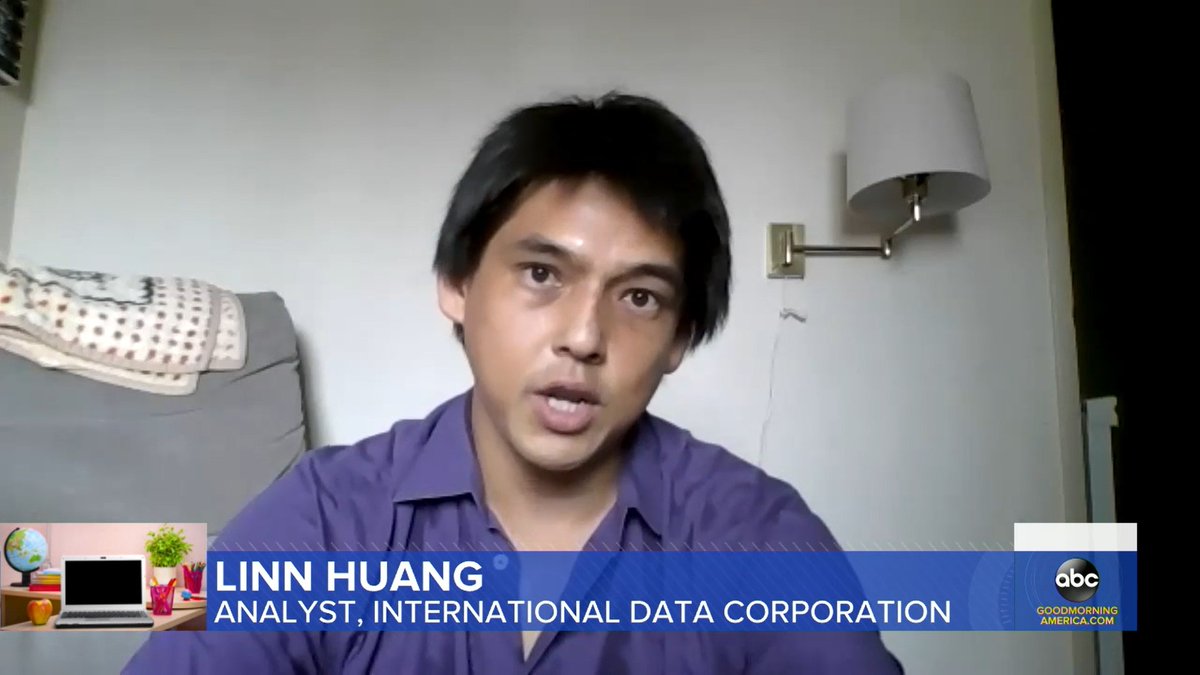 IDC's tweet image. Schools are facing a shortage of laptops for remote learning. Linn Huang (@TechLinndustry) of @IDC talks with ABC's Good Morning America about why this is happening.  gma.abc/3gztEYo