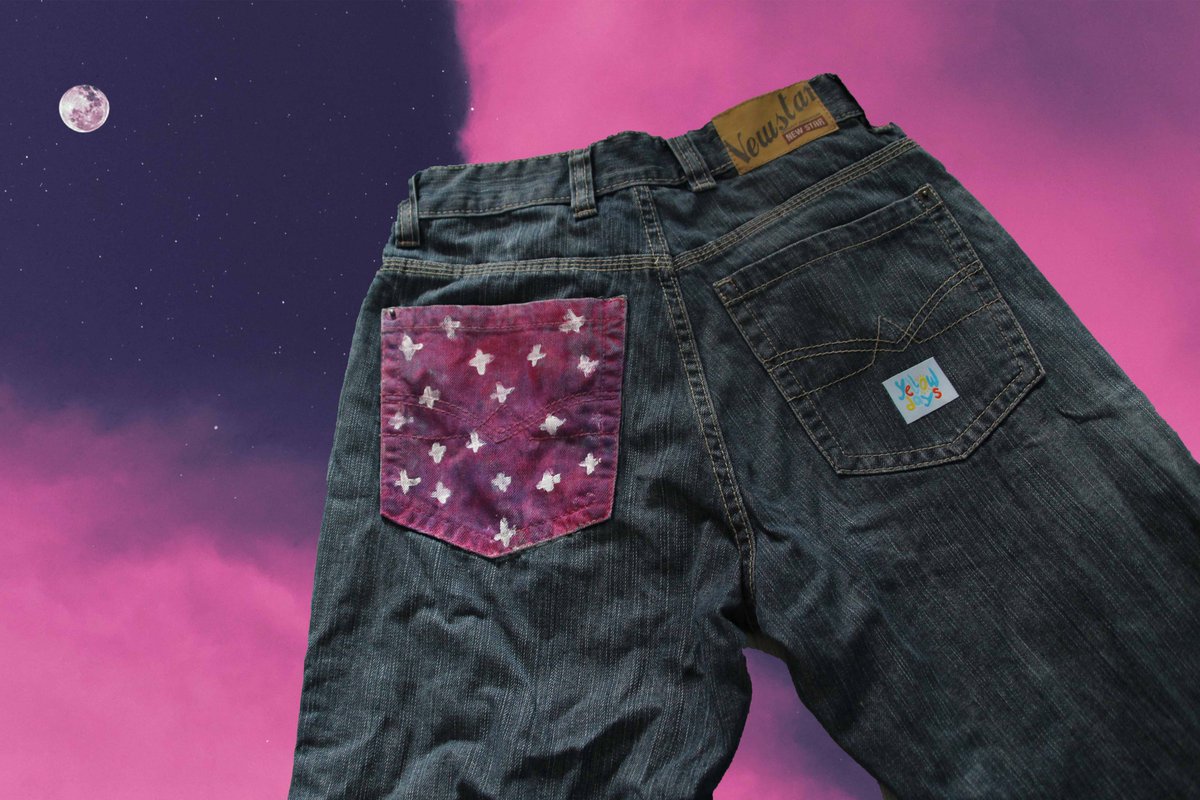 DREAM JEANS - hand painted and thrifted - size W29" - €25 with free shipping to the Netherlands. International shipping possible https://www.etsy.com/listing/832972948/galaxy-moon-sky-hand-painted-high-waist?ref=shop_home_active_8&frs=1