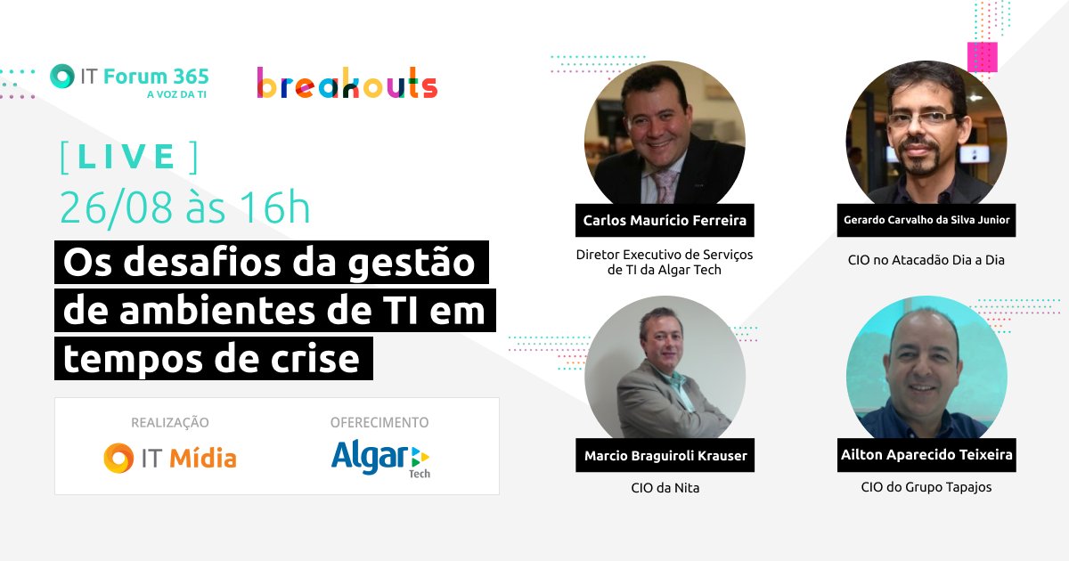 Além do trabalho remoto, o Analytics e Automação de Processos ganharam relevância, tornando o gerenciamento mais complexo. Com o tema "Os desafios da gestão de ambientes de TI em tempos de crise", a Algar Tech fará um debate ao vivo, amanhã, 26/08 às 16h. https://t.co/U64BL6yvwU https://t.co/B4HCTKiSfb