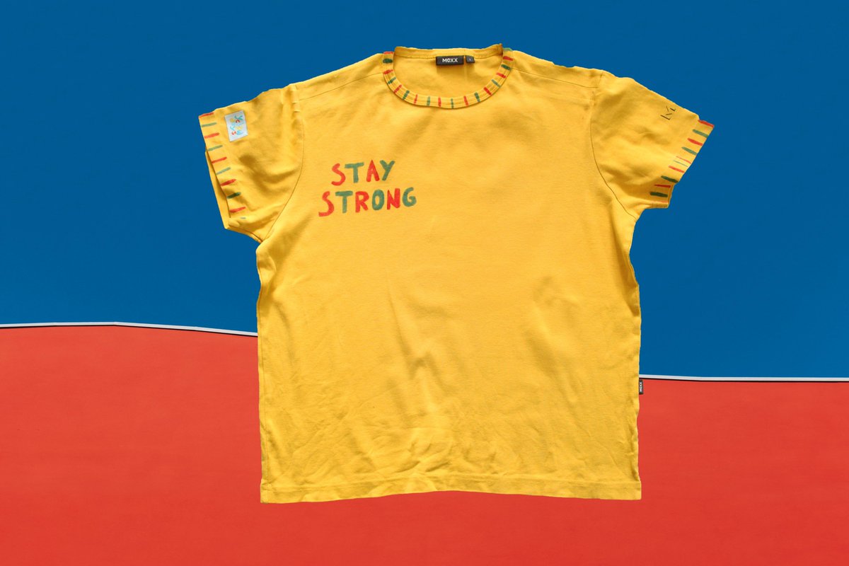 STAY STRONG T-SHIRT - hand painted and thrifted - size L - €17.50 with free shipping to the Netherlands. International shipping possible https://www.etsy.com/listing/832972140/stay-strong-hand-painted-yellow-t-shirt?ref=shop_home_active_9&frs=1