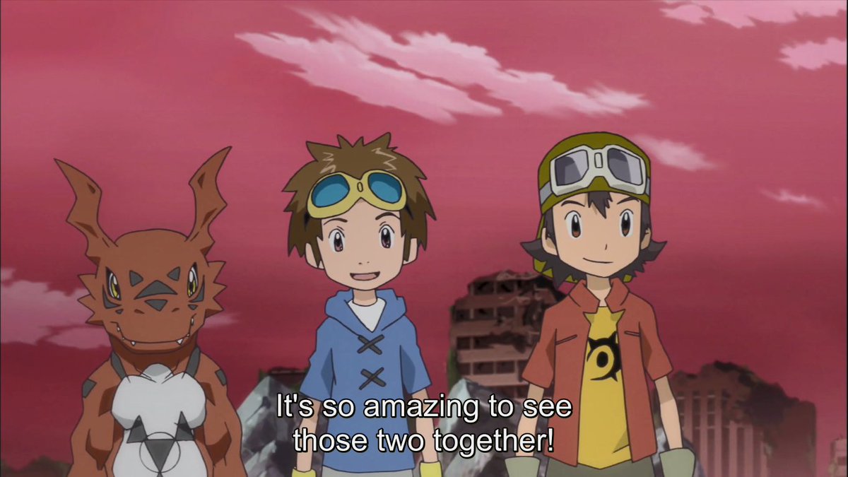 A less clear reference to that occured in Digimon Xros Wars, when Takato seems very happy to see Taichi and Daisuke together.