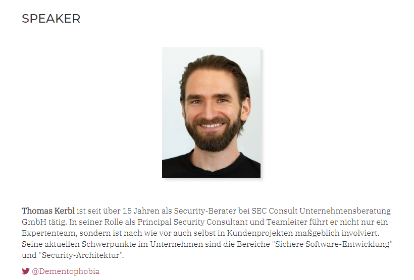 sec_consultDACH's tweet photo. Das heise devSec 2020 Programm ist online! Thomas Kerbl (@Dementophobia) präsentiert am 21. Oktober Tipps und Tricks, wie Sie mit OWASP SAMM 2.0 sichere Software agile entwickeln können #devSec20 @heise_devSec
https://t.co/5cAo9UiAnz https://t.co/PHTnkyr3a2