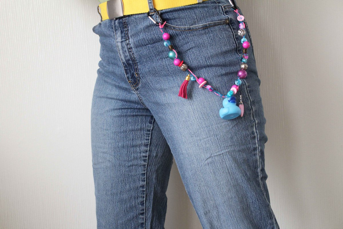 DUCK JEANS CHAIN - thrifted and upcylced materials - €13.50 with free shipping to the Netherlands. International shipping possible https://www.etsy.com/listing/846620349/pink-and-blue-duck-jeans-chain-handmade?ref=shop_home_active_13&frs=1