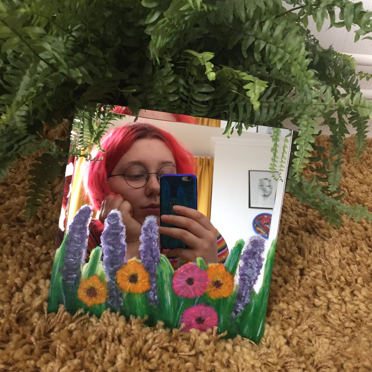 FLOWER FIELD PAINTED MIRROR - hand painted - thrifted and upcylced - €17 with free shipping to the Netherlands. International shipping possible https://www.etsy.com/listing/855743661/frameless-hand-painted-mirror-flower?ref=shop_home_active_3&frs=1