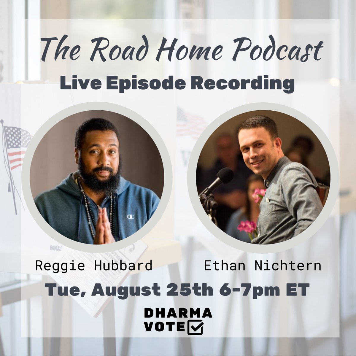 The positivity is here!!          
Please tune in tonight for some inspired conversation & democracy w/@oreggieglobal ⁦@ethannichtern⁩
dharmavote.org/the-road-home-…
#vote2020 #dharmavote #yogainaction #mindfulness #democracy #compassioninaction #yoginsunited