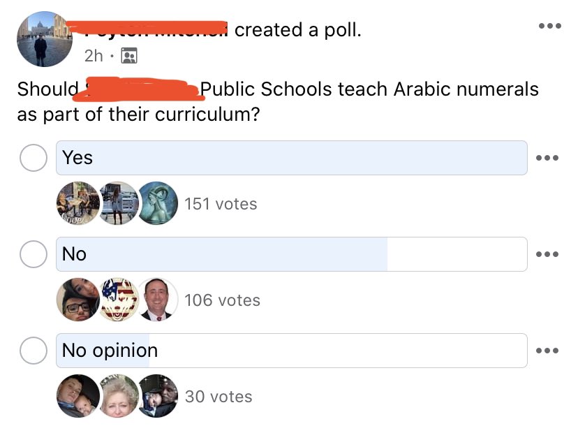 Current poll in my town’s Facebook group.