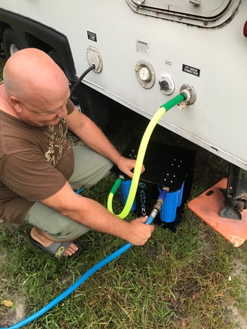 #RV #waterfilter #AquaRV  easily attaches to your RV water system to soften water and remove stain-causing metals like rust and copper.  The Aqua RV CUBE!