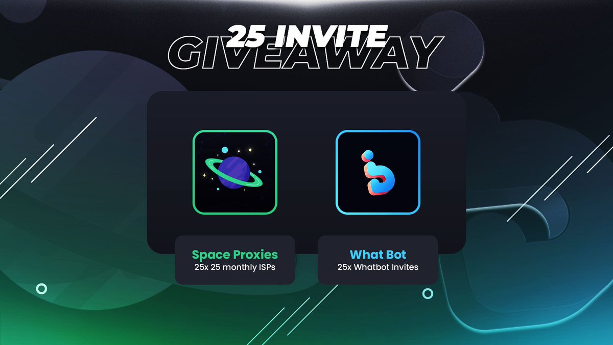 whatbotisthis's tweet image. ?

What Bot August Invite Giveaway!

This month we’re collaborating with our friends over at @SpaceProxies_ . 25 winners get an Invite and Proxies.

TO ENTER:
1) Follow @whatbotisthis 
2) Follow @SpaceProxies_ 
3) RT this tweet.

Winners Drawn Friday 28th. Good luck!
