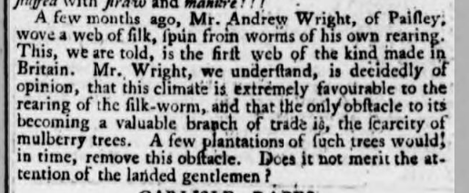 mariszkalime's tweet photo. @PrincessHamira In 1791, Mr. Andrew Wright of #Paisley succeeded in weaving a web of silk from his own reared silk worms. He was so confident of the quality of his product that he offered a sample of his woven silk fabric to be independently examined.
@PaisleyMuseum #PaisleyTextiles #MrWright https://t.co/actA5i294p