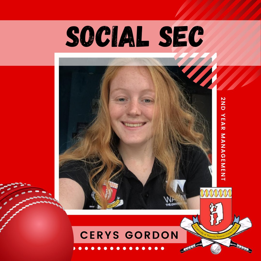 *MEET THE EXEC 2020/21*❤🖤🏏
Keeping us entertained for the whole year is our wonderful social sec
Cerys Gordon! She'll be in charge of all our usual drinking and sober socials as well as lots of new virtual and socially distanced ones!
Check out the full post on our insta!