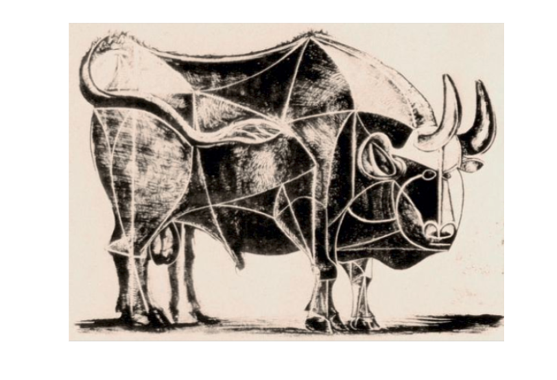 5/ In the fourth print, you clearly see the bull interpreted in Picasso's famous "abstract" style.