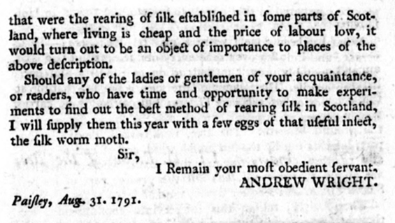 mariszkalime's tweet photo. @PrincessHamira In 1791, Mr. Andrew Wright of #Paisley succeeded in weaving a web of silk from his own reared silk worms. He was so confident of the quality of his product that he offered a sample of his woven silk fabric to be independently examined.
@PaisleyMuseum #PaisleyTextiles #MrWright https://t.co/actA5i294p