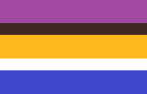 variant pride flags for  #bi ppl who love all genders! thoughts?violet: attraction to womenblue: attraction to menyellow: attraction to nonbinary peoplewhite: supporting trans peopledark brown/black: supporting people of colorPS: this is not a tweet against pan ppl!!