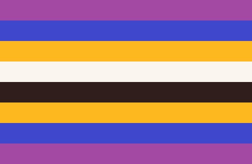 variant pride flags for  #bi ppl who love all genders! thoughts?violet: attraction to womenblue: attraction to menyellow: attraction to nonbinary peoplewhite: supporting trans peopledark brown/black: supporting people of colorPS: this is not a tweet against pan ppl!!