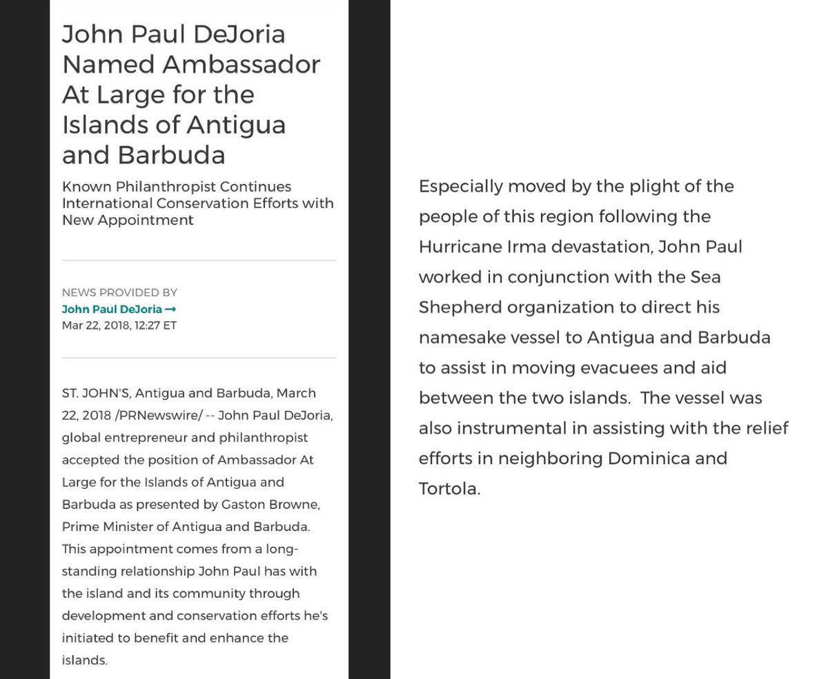 93/ JOHN PAUL DEJORIAFounder: Paul Mitchell & PatrónAmbassador at Large for Antigua & Barbados - his ship was used to “evacuate” Hurricane victimsHeavily involved in working w/ African orphansContributes to both sides & another “friend” of POTUS who criticizes him