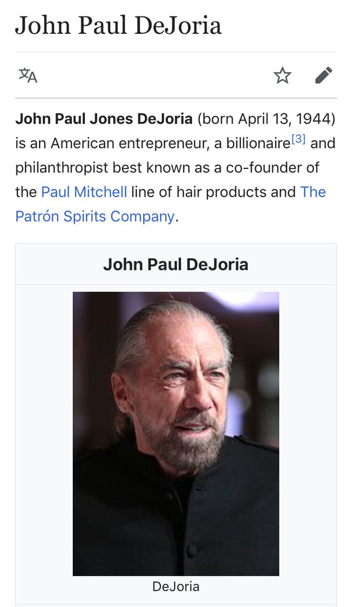 93/ JOHN PAUL DEJORIAFounder: Paul Mitchell & PatrónAmbassador at Large for Antigua & Barbados - his ship was used to “evacuate” Hurricane victimsHeavily involved in working w/ African orphansContributes to both sides & another “friend” of POTUS who criticizes him