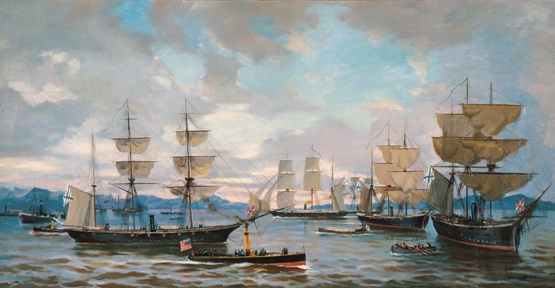 The most dramatic gestures of cooperation between Russian and the US came in 1863, as the Laird rams crisis hung in the balance. In September, the Russian Baltic fleet began to arrive in New York harbor. In October, the Russian Far East fleet began to arrive in San Francisco.
