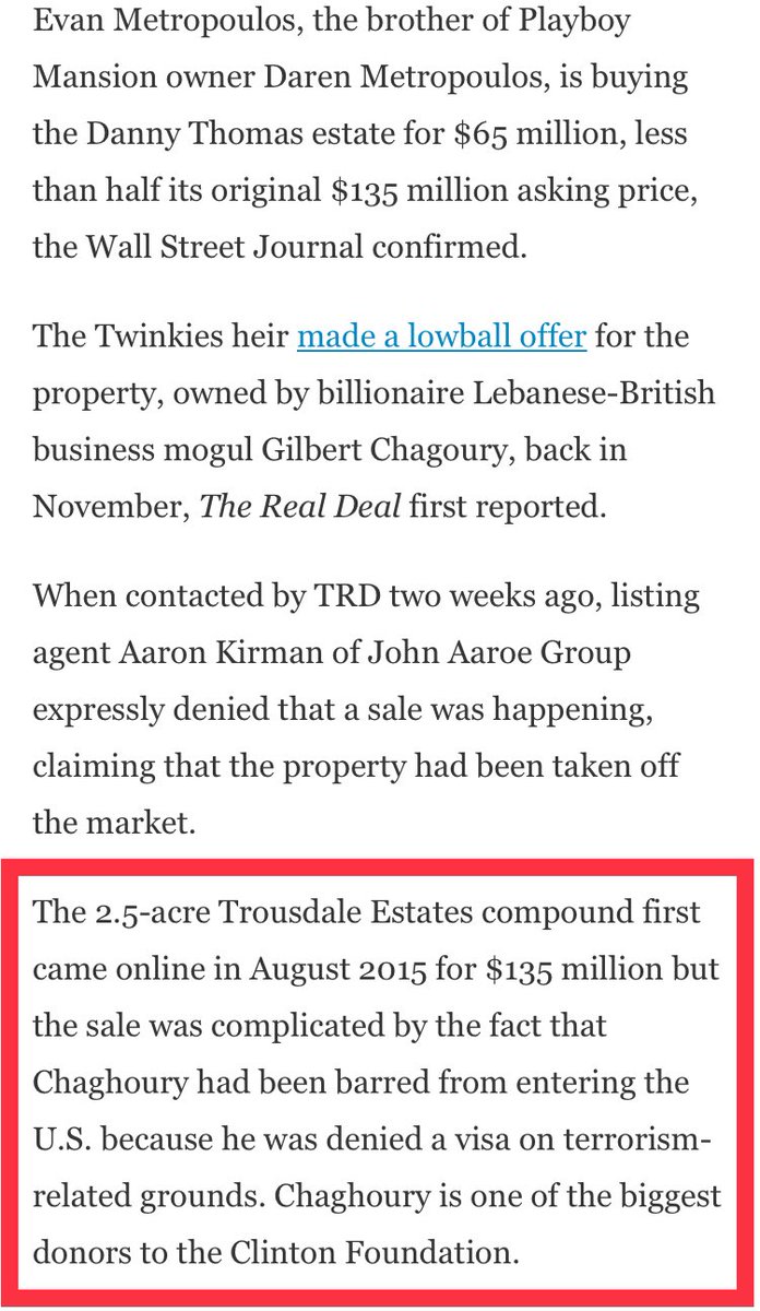 94/ C. DEAN METROPOULOSBeer & Junk Food MagnateWife was President of Hollywood Production CoSon bought PIayboy Mansion, THEN ANOTHER HoIIywood mansion from a terr0rist-linked CIinton Foundation donor -son is clearly a middle manThis family definitely needs a dig