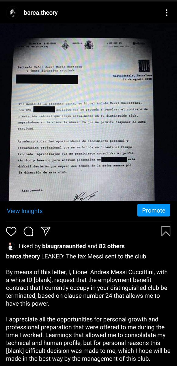 The fax that Leo Messi sent to the club 