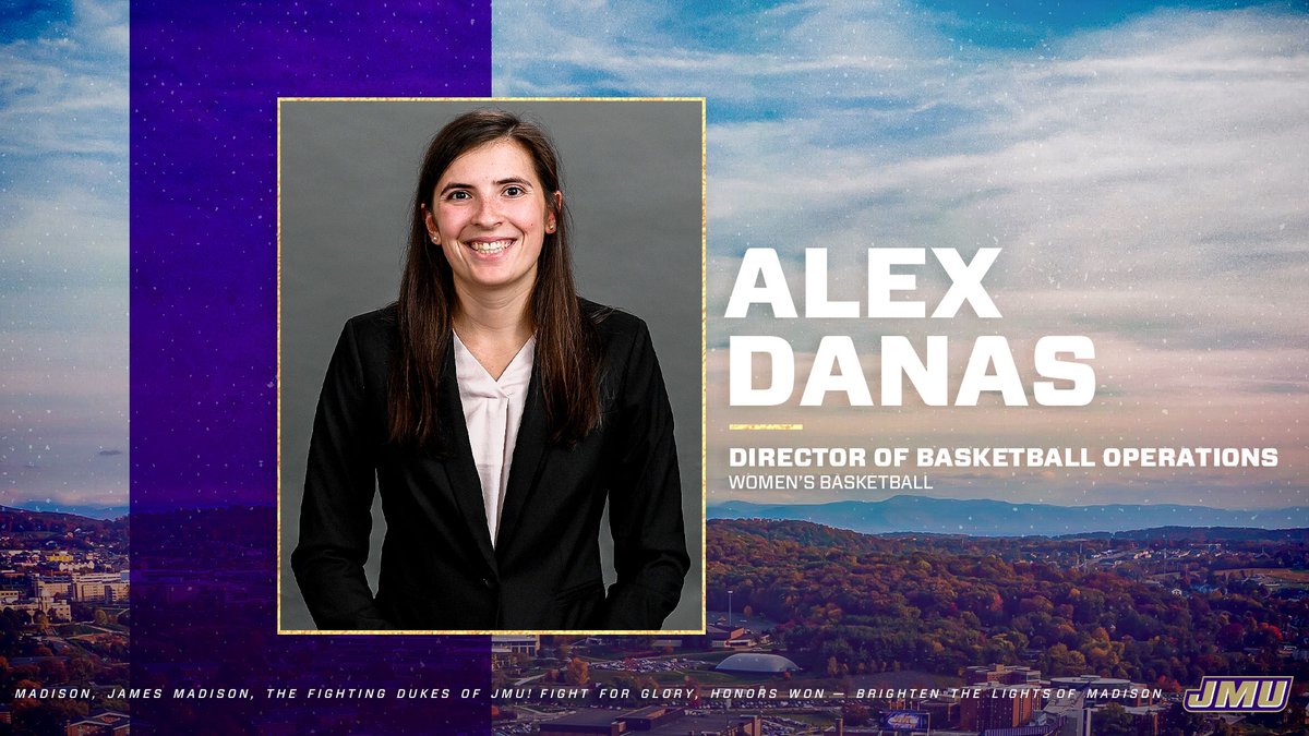 JMUWBasketball's tweet photo. 🚨📰 | Everyone welcome (back) Alex Danas (@alexdanas_) as she is our new Director of Basketball Operations! 🥳👋

📝 - https://t.co/BPTmY0ExdT

#GoDukes https://t.co/vCE1OhcHp9