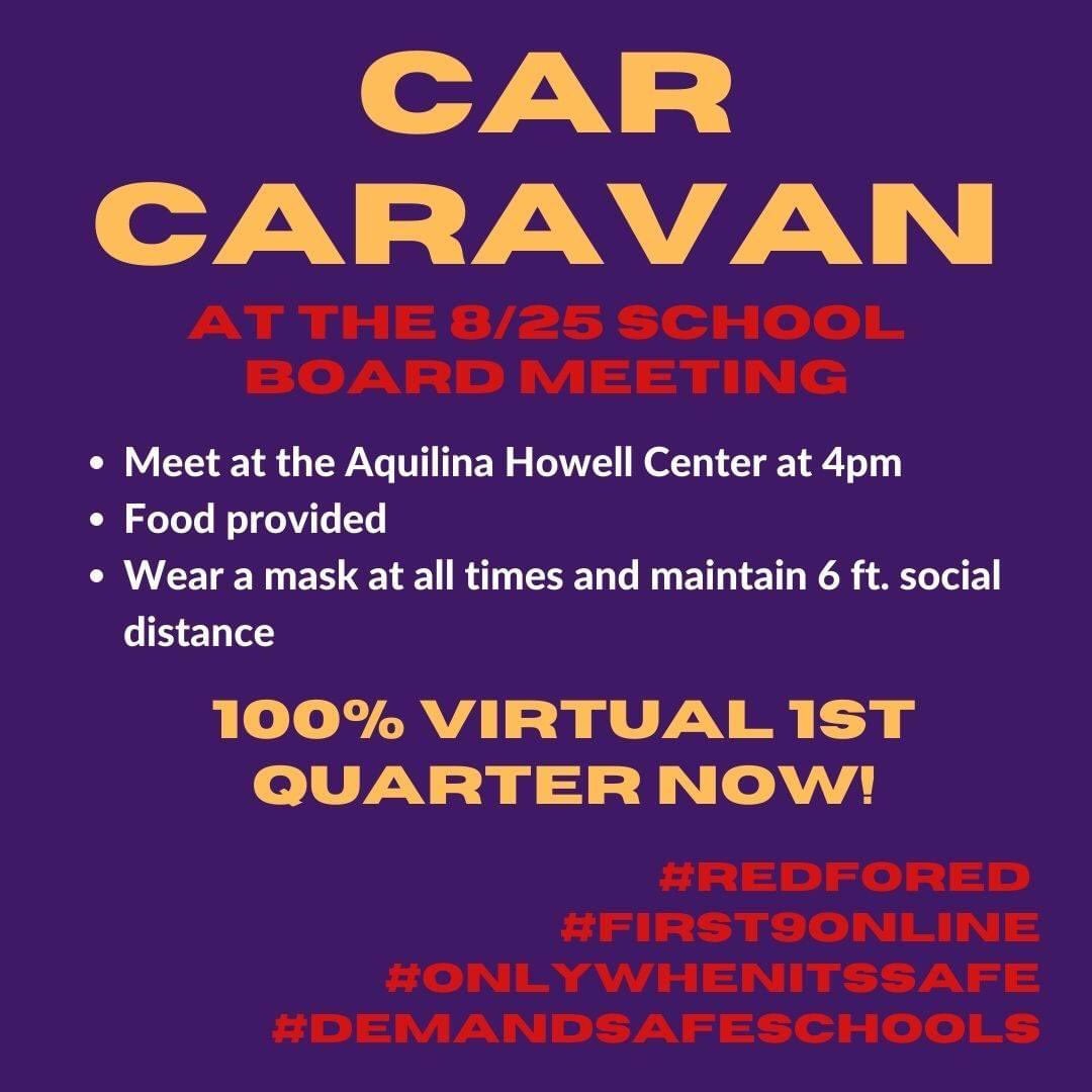 YDSAFSU's tweet photo. The Leon Classroom Teachers Association is calling for an emergency car caravan at tonightβs school board meeting. Meet up at 4pm, meeting starts at 6pm. Letβs show up and support the union! πβ€οΈ #1u #DemandSafeSchools #OnlyWhenItsSafe #First9Online #RedForEd https://t.co/X2kW90zOFy