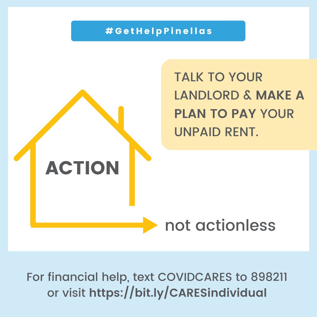 JWBPinellas's tweet image. Ignoring unpaid rent won’t make it go away. The temporary hold on evictions will expire on Sept. 1st. If you or someone you know is behind on rent, apply for help through Pinellas COVID CARES!
Text COVIDCARES to 898211, call 211, or visit bit.ly/NFCJWB.
#GetHelpPinellas