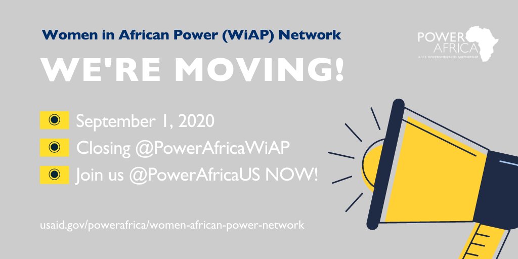 Hi WiAP followers! Next month, we will deactivate this Twitter handle.

BUT we want to continue the conversation with established and emerging #femaleleaders who are working in the #African #energysector on <a href="/PowerAfricaUS/">Power Africa</a>.

❗ Follow us there today!

📢 Tell your networks too!