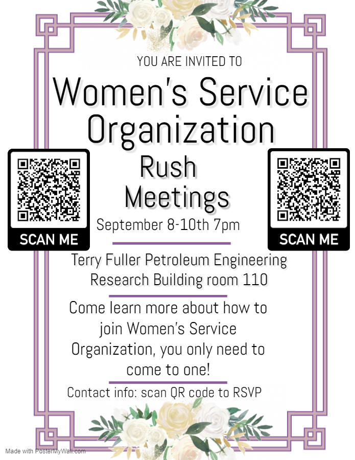 Learn about how to join Women’s Service Organization <a href="/wso1959/">Women’s Service Organization</a> by attending one of their rush meetings!  RSVP &amp; Details at link:
ow.ly/82AA50B5R0g